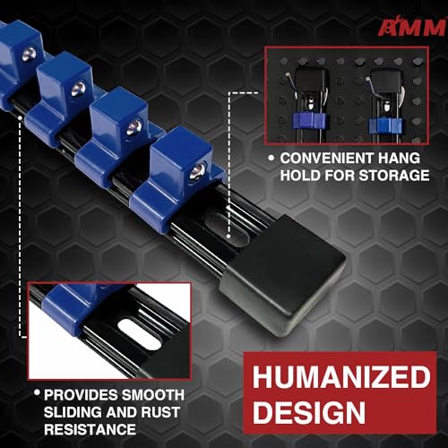 AMM 9-Piece Socket Organizer, 1/2 inch, 3/8 inch and 1/4 inch Drive ABS Tools-Blue Socket Holder,Heavy Duty Socket Racks, Premium Quality Socket Clip Rail Holder,The best tool trays in the garage - color: Blue, size: 9PC