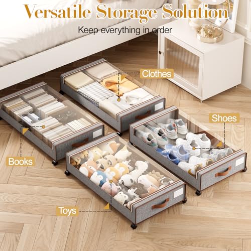Yecaye 60L Under Bed Storage with Wheels, 4 Pack, Greige - color: Greige, size: 4 Pack