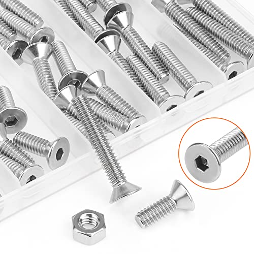 HELIFOUNER 56 Pieces 1/4-20 x 1/2" 3/4" 1" 1-1/4" 1-1/2", Countersunk Head Socket Cap Screws Bolts Nuts Kit, Coarse Thread, Fully Machine Threaded, 304 Stainless Steel - size: 1/4-20, style: Countersunk Head