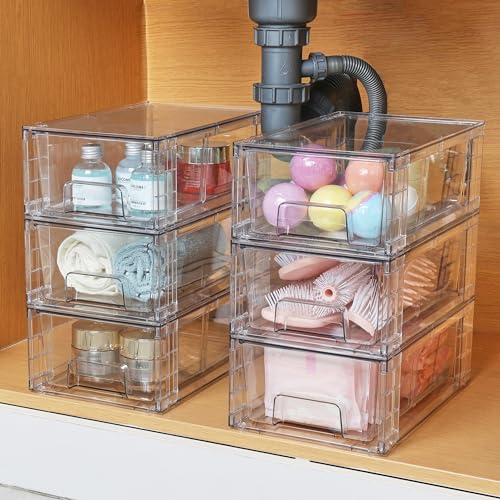 Vtopmart 4 Pack Stackable Clear Drawer with Dividers - size: 4Pack 4.4"H-with Dividers