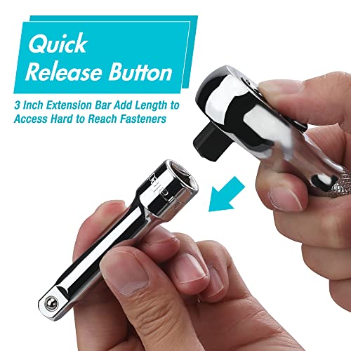 DURATECH Stubby Ratchet Set, 1/4-Inch and 3/8-Inch Ratchets, 4-piece - style: 1/4" & 3/8" Single Head Ratchets + Extension Bars