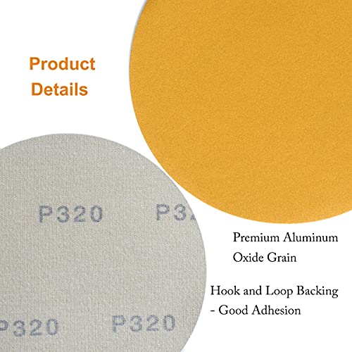 6-Inch No-Hole Hook and Loop Gold Sanding Discs 320-Grit, 100-Pack - size: 320 Grit