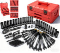 Premium 132-Piece Mechanics Tool Set, SAE/Metric 1/4" & 3/8" Drive Socket Set, Ratcheting Wrenches, Extensions & Adapters, Quick-Release Ratchet, Professional Auto Repair Tool Kit with Storage Case - style: New Version
