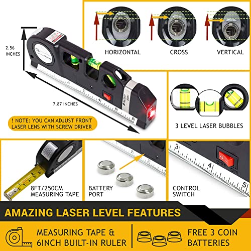 Stud Finder & Multifunction Device (Laser Level line, Leveler, Metric Ruler) - Stud Finder Wall Scanner With Laser Level Can Be Used as Pictures Hanging Tool and Ruler