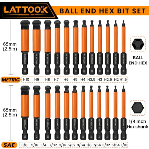 Metric & SAE Ball End Hex Head Allen Wrench Drill Bit Set - style: 24PCS 2.5IN Ball Hex Bits