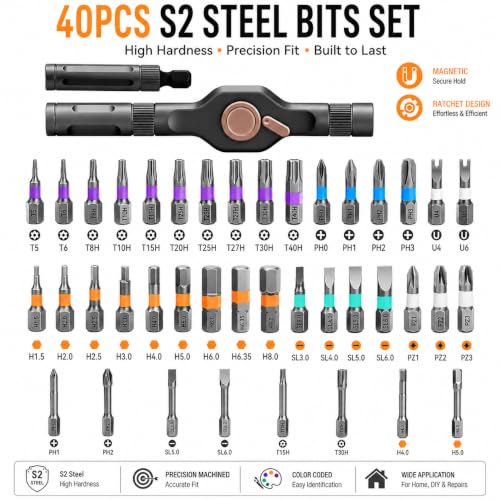 Asnish 42 in 1 Magnetic Ratchet Screwdriver Set with Precision Bits - color: Black-dark Gray, size: 42 In 1