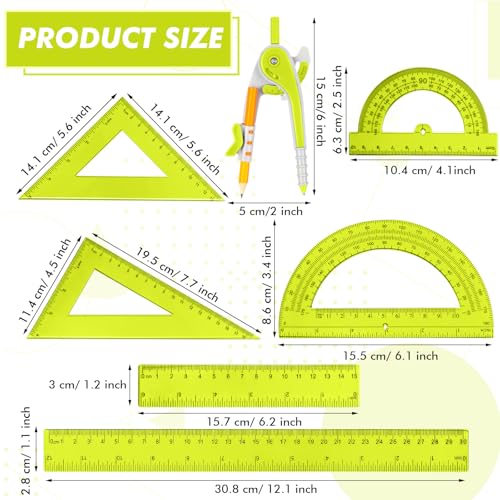 Zonon 7 Pcs Geometry Math Set with Compass Protractor Rulers, Yellow - color: Yellow