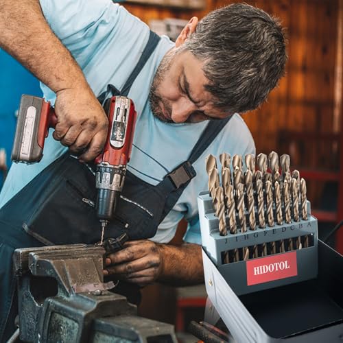 HIDOTOL 26PCS Cobalt Letter Drill Bit Set M35 HSS Twist Jobber Drill Bits for Hardened Metal, Stainless Steel, Cast Iron, Plastic and Wood Letter A-Z with Indexed Metal Case - size: Cobalt 26 PCS Letter A - Z