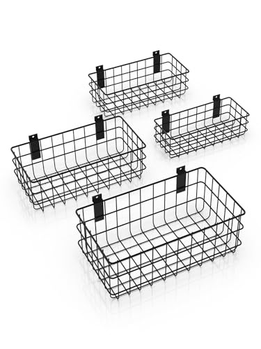 AZUNO 4 Pack Slatwall Baskets Set, Heavy Duty Metal Slat Wall Accessories Wire Baskets, Hanging Storage Organizer for Garage, Shop, Retail Display, Fits Standard Slatwall Panels - size: 4 Wire Baskets