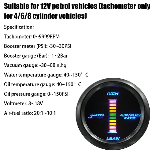 AUCELI Car Digital Air Fuel Ratio Gauge, Universal Meter Kit, 2" 52mm & Blue LED Light Display - style: Air Fuel Ratio Gauge