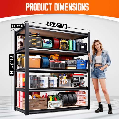 71"Hx46"Wx18"D Garage Shelving-2050 lbs 5 Tier Storage Shelves,Adjustable Heavy Duty Metal Shelving Unit and Storage Large Rack,Utility Steel Shelf for Warehouse Industrial Pantry Basement Black - size: MDF/46"Wx18"Dx71"H
