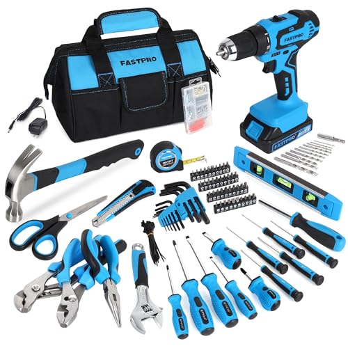 FASTPRO Home Tool Set with Drill, Household Repairing Tool Kit, Blue - color: Blue