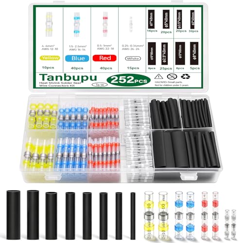 252PCS Heat Shrink Solder Seal Wire Connectors Kit -120 Waterproof Butt Connectors &132 3:1 Heat Shrink Tubing, Marine-Grade Insulated Electrical Wire Terminals for Automotive, Boat, Truck - size: 252PCS