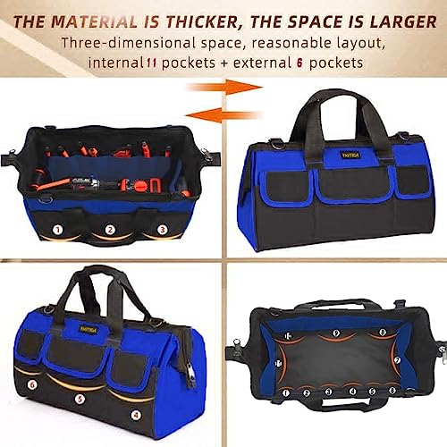 FASTECH 20 Inch Heavy Duty Tool Bag with Wide Mouth for Tool Storage,Carrier and Organizer,Tool Bag for Men/Women, Wide Mouth Tool Bag with Inside Pockets (20 Inch) - size: 20inch