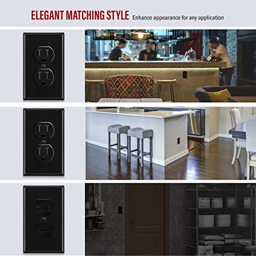 ENERLITES Duplex Receptacle Outlet Metal Wall Plate, 1-Gang, Black Gloss - color: Black Gloss, size: Standard Size