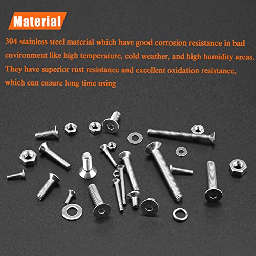 HELIFOUNER 1500 Pieces M2 M3 M4, 304 Stainless Steel Countersunk Head Socket Cap Metric Screws Bolts Washers Nuts Hardware Assortment Kit with Hex Wrenches - style: Countersunk Head