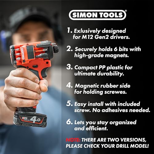 Simon Tools Magnetic Bit Holder for Milwaukee M12 Fuel Surge Impact Driver and Drill - Holds 6 Bits - color: Red Right Side, size: Fits Model No 34xx (Gen3) ONLY!