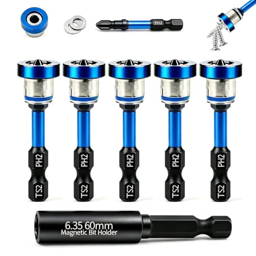 6pcs Drywall Screw Setter Set, 1/4" Hex Adjustable Depth Positioning Bits with Magnetic Bit Holder Extension Bar, Magnetic Positioning Screwdriver Bits, for Sheetrock and Plasterboard Screws (Blue) - color: Blue