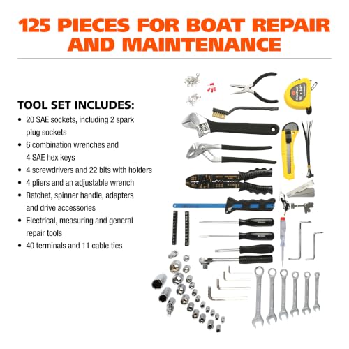 Great Neck MS125 125-Pc Marine Tool Set with Water-Resistant Boat Tool Box - size: 125-Piece