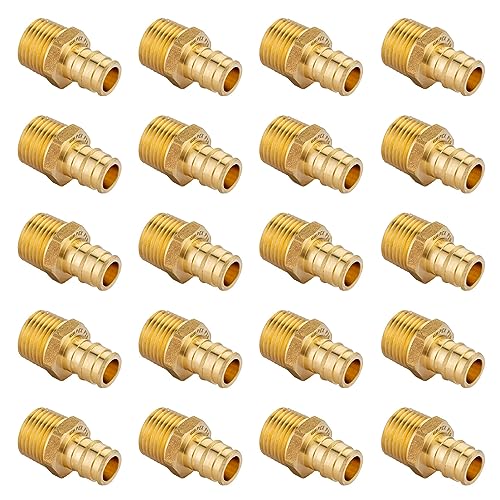 20 piece EFIELD Brass Expansion Pex A 1/2" x 1/2" Male NPT Adapter Fitting - size: 1/2" x 1/2" (Brass, Pack of 20)