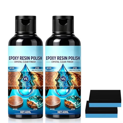 2Pcs Resin Polishing Kit, Epoxy Resin Polish, High Gloss Finish Kit, Suitable for Repairing Scratches on Furniture, Home DIY Projects, and Jewelry, Polishing Sponge Included, 40ml Per Bottle