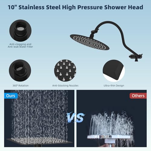 Hibbent All Metal cUPC Certified Shower Head, 10'' Rainfall Shower Head - color: Matte Black, style: Round 10''