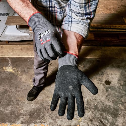 Gorilla Grip A5 Cut Resistant Work Gloves, Touschreen Compatible Safety Gloves, Breathable, Nitrile Coated, Grey - Medium (12 Pack) - color: Grey A5 (12 Pack), size: Medium