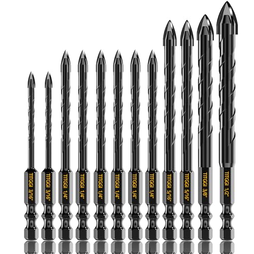 12Pcs Cross-Tip Masonry Drill Bit Set & Concrete Drill Bit Set, 3/16"-1/2" - size: 12 pcs 3/16"-1/2" Masonry Drill Bits