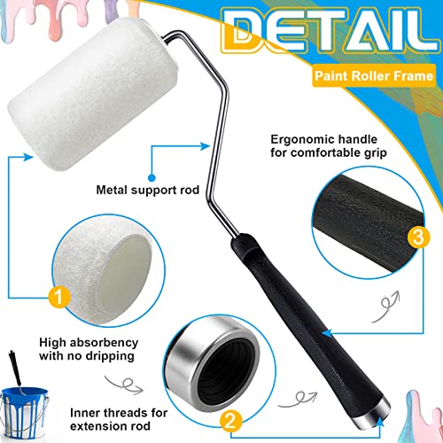 Tessco 2 Pack 4 Inch Paint Roller Kit Self Lock Roller Frame and 6 Cover Set with Durable Anti-fatigue Soft Grip Handle Paint Supplies and Tools for Home Improve Painting Walls