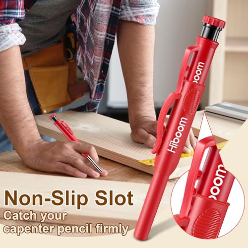 Hiboom 2 Pack Carpenter Pencils with Pencil Cap and 18 Refills, Red - color: Red