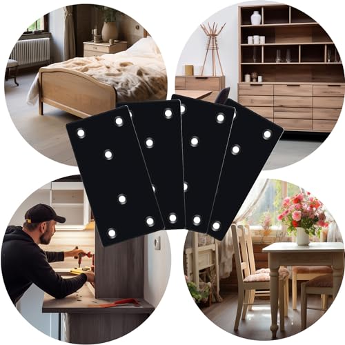 QSJ 4 Pack Black Flat Mending Plate,Six-Hole Metal Bracket, Straight Steel Brace 3.94 x 1.97'', Fixing Joining Plate for Wood with 24PCS Screws, 1x Screwdriver. - size: Black, 3.94x1.97‘’