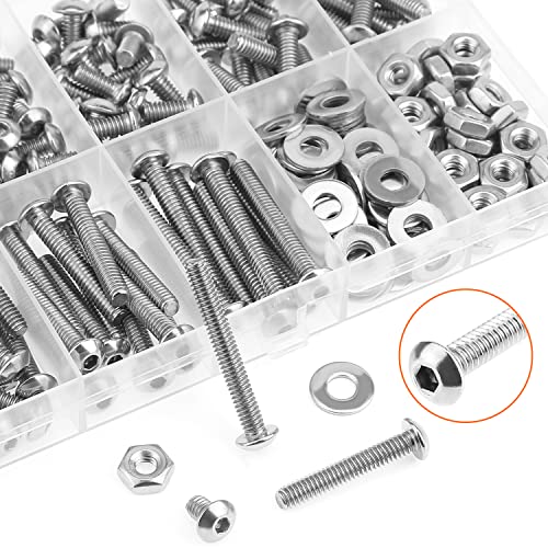 HELIFOUNER 210 Pieces #8-32 x 1/4" 5/16" 3/8" 1/2" 5/8" 3/4" 1" 1-1/4", Button Head Socket Cap Screws Bolts Washers Nuts Kit, Coarse Thread, Fully Machine Threaded, 304 Stainless Steel - size: #8-32, style: Button Head