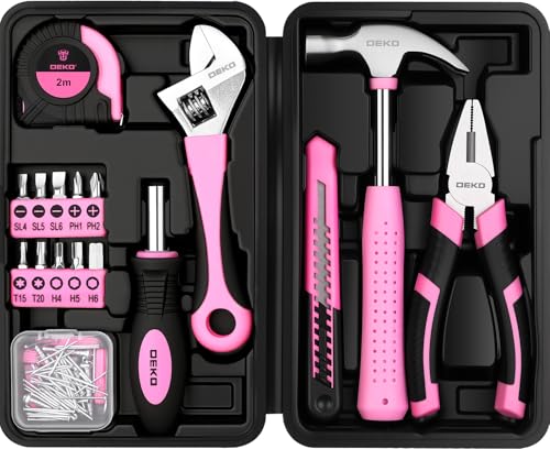 DEKOPRO 86PCS Pink Tool Set Household DIY Tool Kit for Women with Storage Toolbox, Small Compact Hand Tool Box Set for Home Use, DIY, Apartment, Office & Home Repair - color: Pink