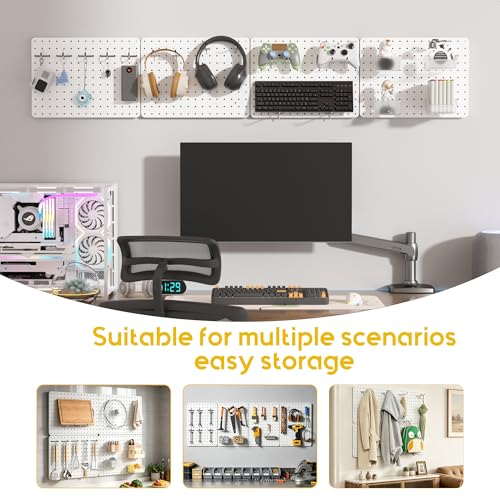 Pegboard Organizer Kit,4 Pack 14.76x10.82 in Metal Panels with 6 Bins,White - color: White, size: 14.76"x10.82"- 4 Pcs