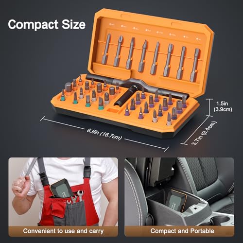 Bomivoi 42 in 1 Magnetic Screwdriver Set, DIY Ratchet Screwdriver Set, Multi Bit Magnetic Drive Set with Detachable Ratchet Handle, Portable Compact Repair Tool Kit for Home Furniture Computer Bicycle - color: Orange