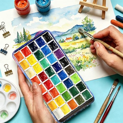 qianshan 40Pcs Empty Half Pans Watercolor Tin Palette with Magnetic Stripe - color: Starlit Bloomfield