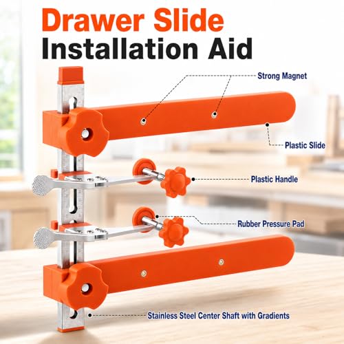 Drawer Slide Installation Jig with Toggle Clamp,Cabinet Hardware Jig with Magnetic Arm Punch Locator, Installing Faster, Straighter, and Smarter(4 Layers)