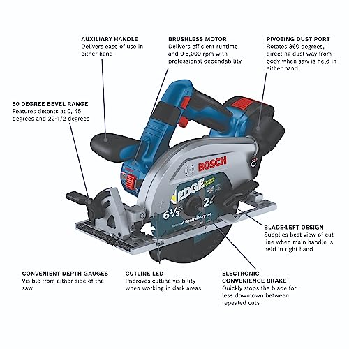 BOSCH GKS18V-22LB25 18V Brushless Blade-Left 6-1/2 In. Circular Saw Kit with (2) CORE18V 4 Ah Advanced Power Batteries - style: Blade-Left w/ Battery Kit