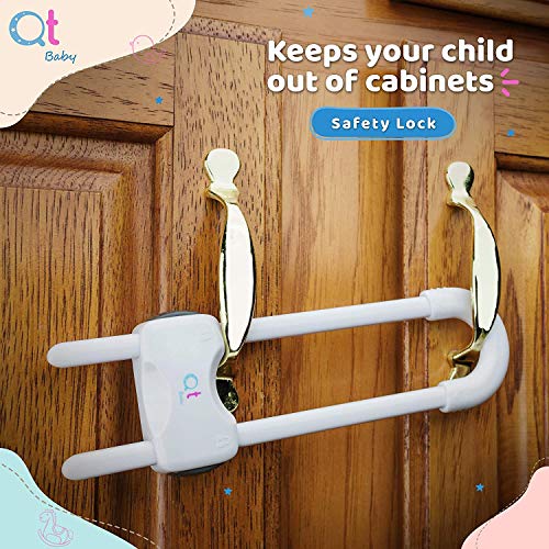 QT BABY Baby Proofing Cabinet Locks | Adjustable U Shaped Baby Safety Latches for Drawers, Fridge, Closet |Modern Baby Proofing Cabinet Lock with Extra Secure Lock Buttons (Pack of 4, White) - color: White, size: Pack of 4