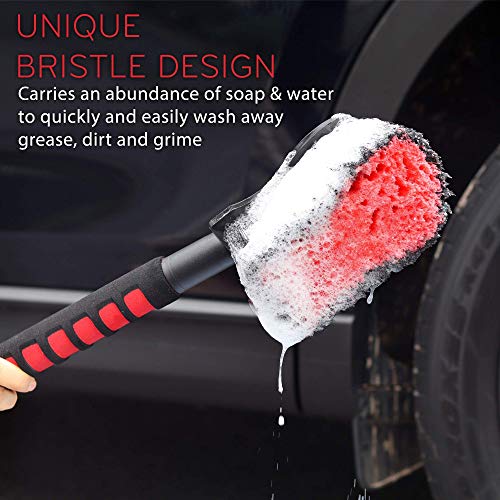 TAKAVU 17.5in Tire Brush, Soft Bristle Long Handle, Scratch-Free (Red) - color: Red