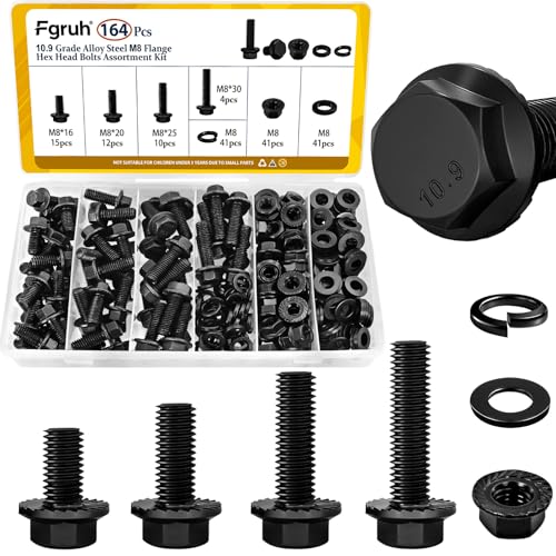 164PCS M8 Flange Hex Bolt Assortment Kit, M8-1.25 x 16/20/25/30 mm - size: M8 164pcs