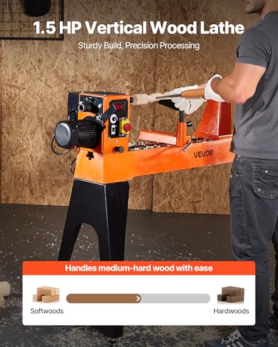 VEVOR 1.5 HP Wood Lathe, 16 x 40 in Wood Lathe Machine with 150 to 3200 RPM Variable Speed Brushless DC Motor Cast Iron Body Tool Rest for Medium to Large Projects Woodworking - size: 16" x 40"-1.5 HP