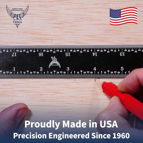 PEC Tools 6 inch Flexible Metal Ruler, Easy to Read Stainless Steel Ruler, High Contrast, 16R Graduation (1/32", 1/64", 1/50", 1/100"), Machinist Ruler with Black Chrome Finish, Made in USA - color: Black Chrome-Flexible, size: 6"