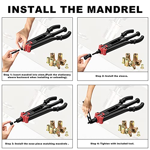 WETOLS Rivet Nut Tool, 17" Rivet Nut Tool with 11 Metric and SAE Mandrels - size: 17" auto release rivet nut tool