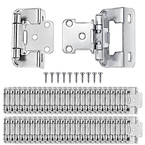50 Pack (25 Pairs) 1/2" Overlay Partial Wrap Around Self Closing Hinges - color: Brushed Nickel, size: 50 Pack (25 Pairs)