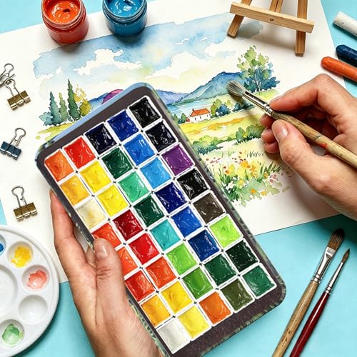 qianshan 40Pcs Empty Half Pans Watercolor Tin Palette with Magnetic Stripe - color: Jungle