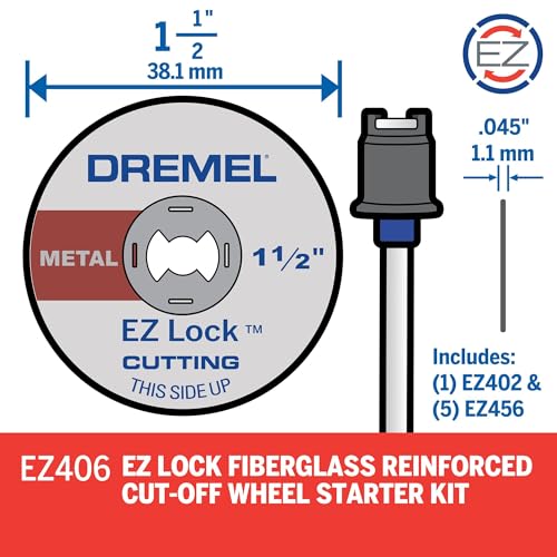 Dremel EZ406-02 EZ-Lock Starter Kit, 1 1/2-Inch Wheel Diameter, 5-Piece Fiberglass Reinforced Cut-Off Wheels and EZ402 Mandrel, Rotary Tool Cutting Disc Accessories, Pack of 2 - size: 2-Pack