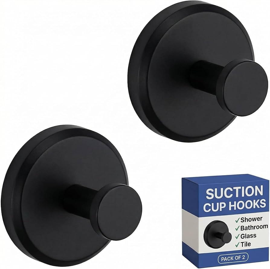 HOME SO Suction Cup Hooks for Shower & Bathroom Towel Holder 2-Pack Black - color: Matte Black, size: 2 Pack