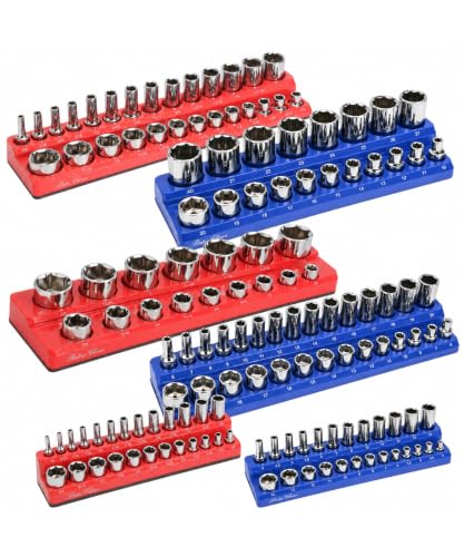 Bates- Magnetic Socket Organizer Set, 6 Pack, 1/2", 1/4" and 3/8" - color: Blue & Red, size: 6 Pack