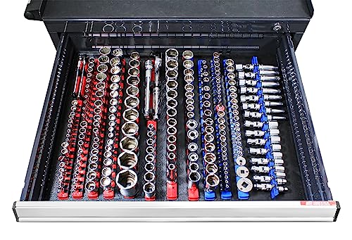 Ernst Manufacturing 18-Inch Magnetic Socket Organizer with 17 1/2-Inch Twist Lock Clips, Blue (8405M-Blue-1/2) - color: Blue, size: 18 inches, style: 18-Inch